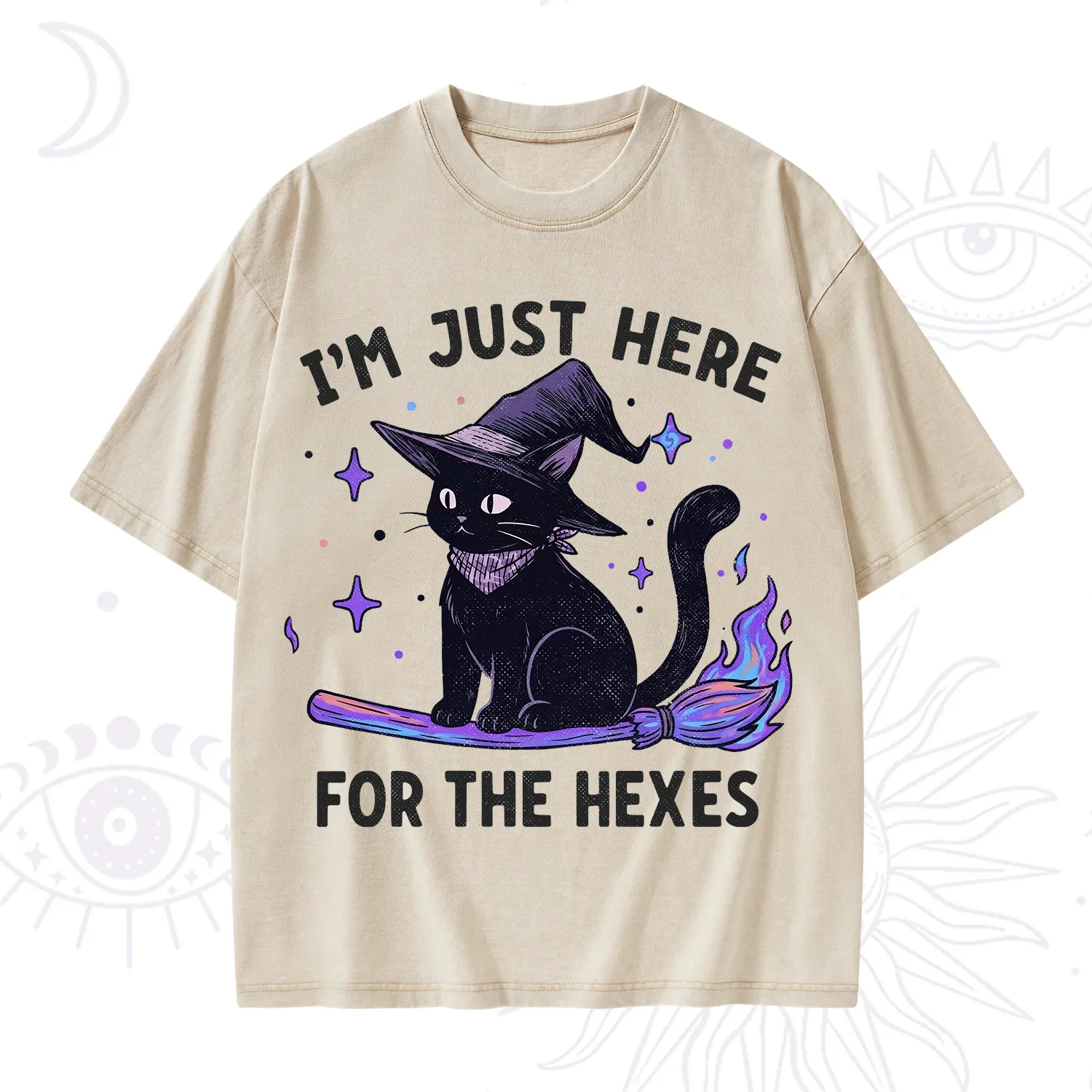 Purplehecate I'm Just Here for the Hexes Witch Cat Washed T-Shirt