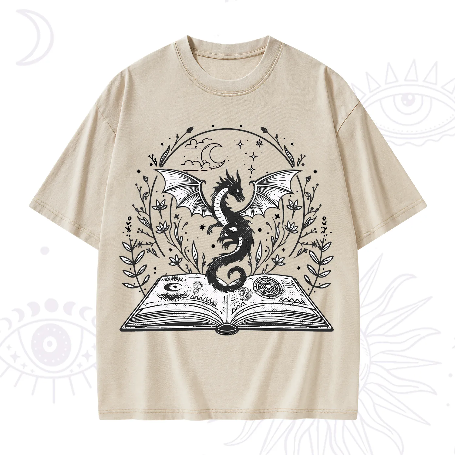 Purplehecate Magical Book Dragon Fantasy Washed T-Shirt