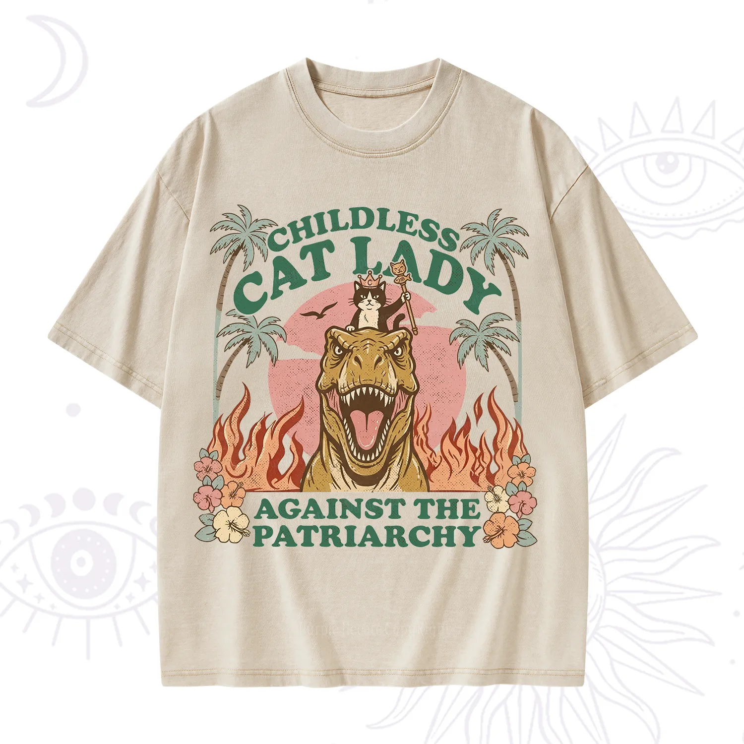 Purplehecate Childless Cat Lady Burn the Patriarchy Washed T-Shirt