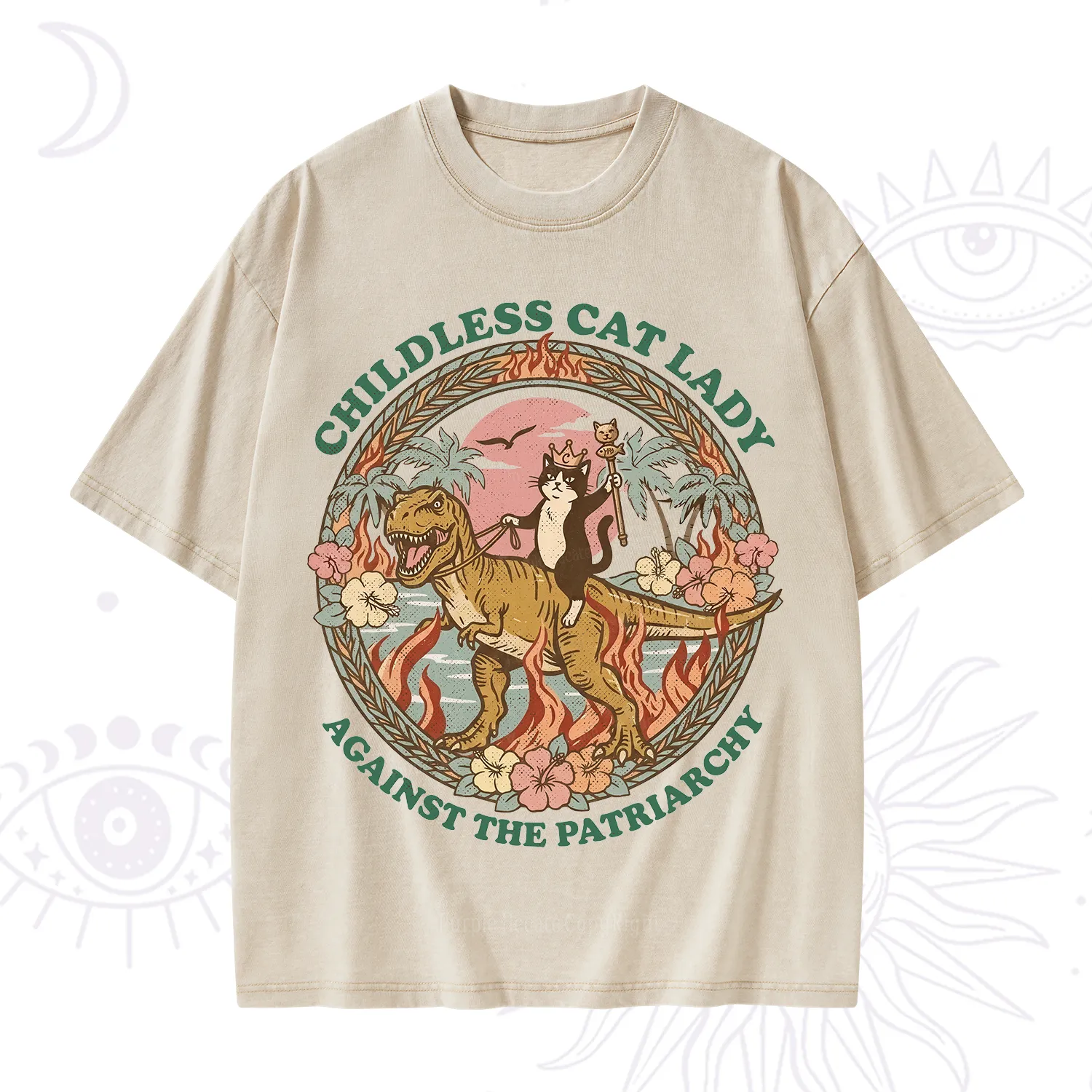 Purplehecate Childless Cat Lady Burn the Patriarchy Washed T-Shirt