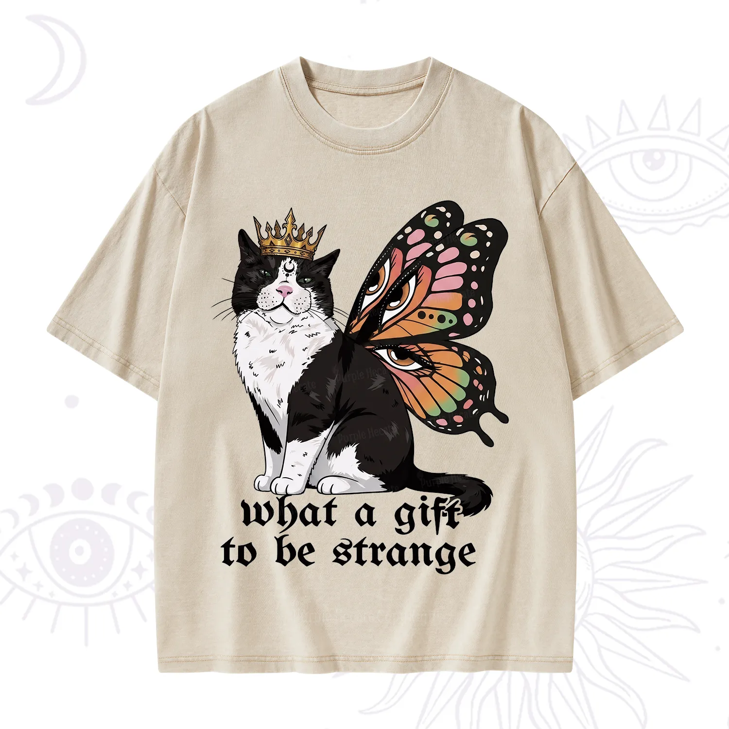 Purplehecate What a Gift to Be Strange Cat Washed T-Shirt