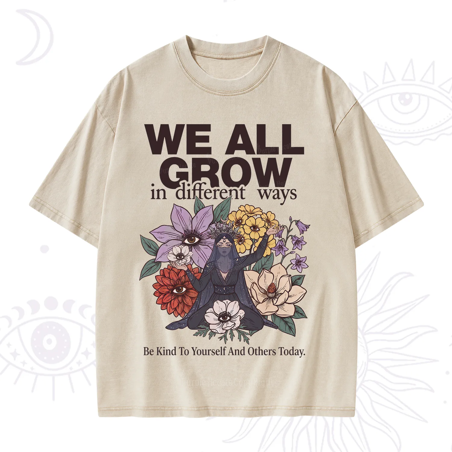 Purplehecate We All Grow Different Ways Floral Washed T-Shirt