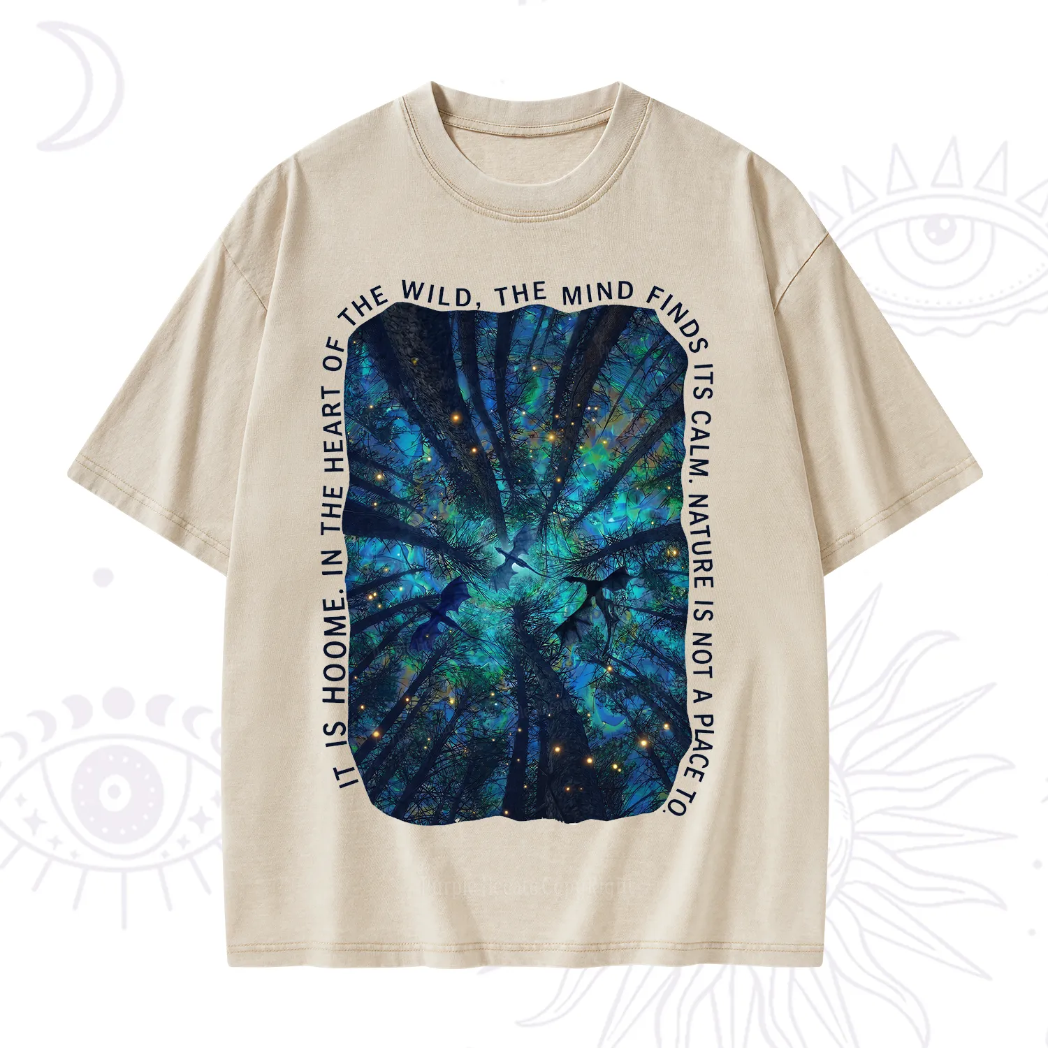Purplehecate Forest Mindscape Night Sky Washed T-Shirt