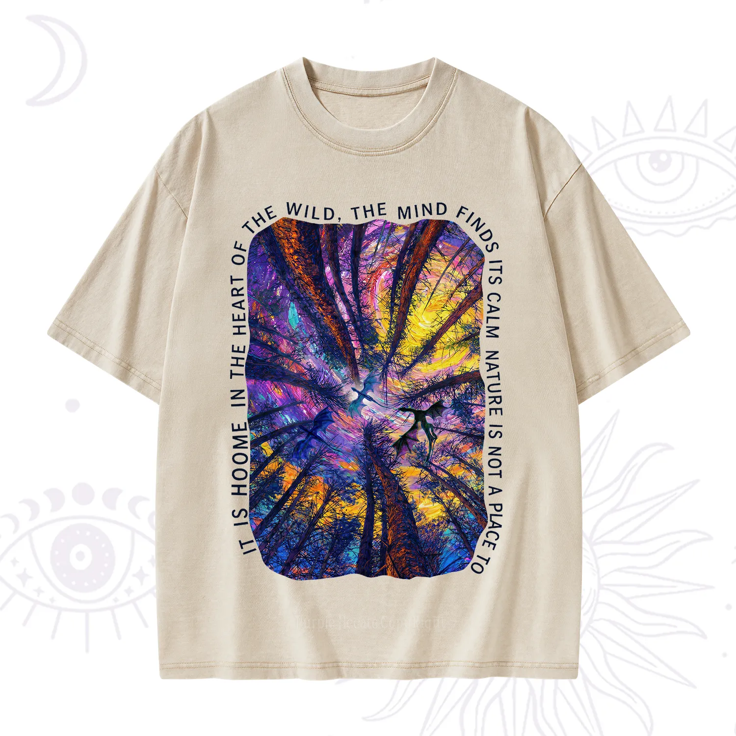 Purplehecate Forest Mindscape Night Sky Washed T-Shirt