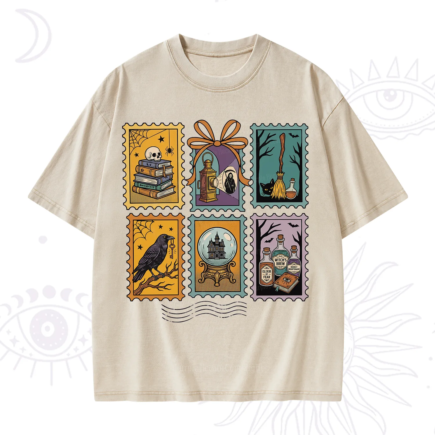 Purplehecate Halloween Witch Raven Castle Potions Washed T-Shirt