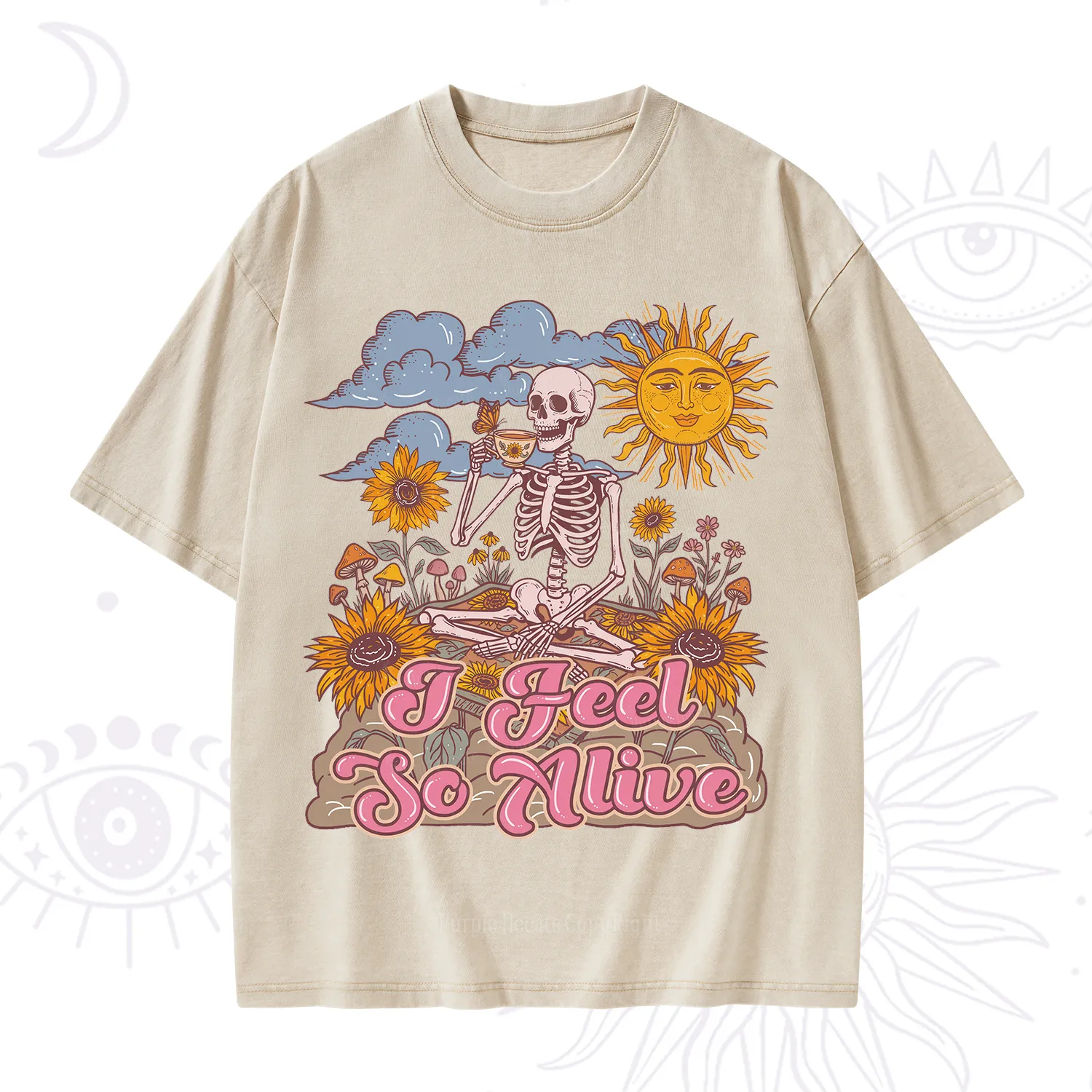 Purplehecate I feel So Alive Dancing Sarcastic Skeleton Washed T-Shirt