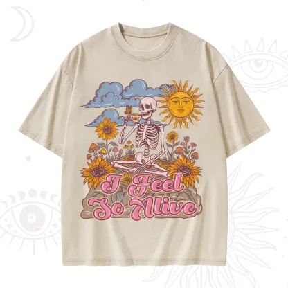 Purplehecate I feel So Alive Dancing Sarcastic Skeleton Washed T-Shirt