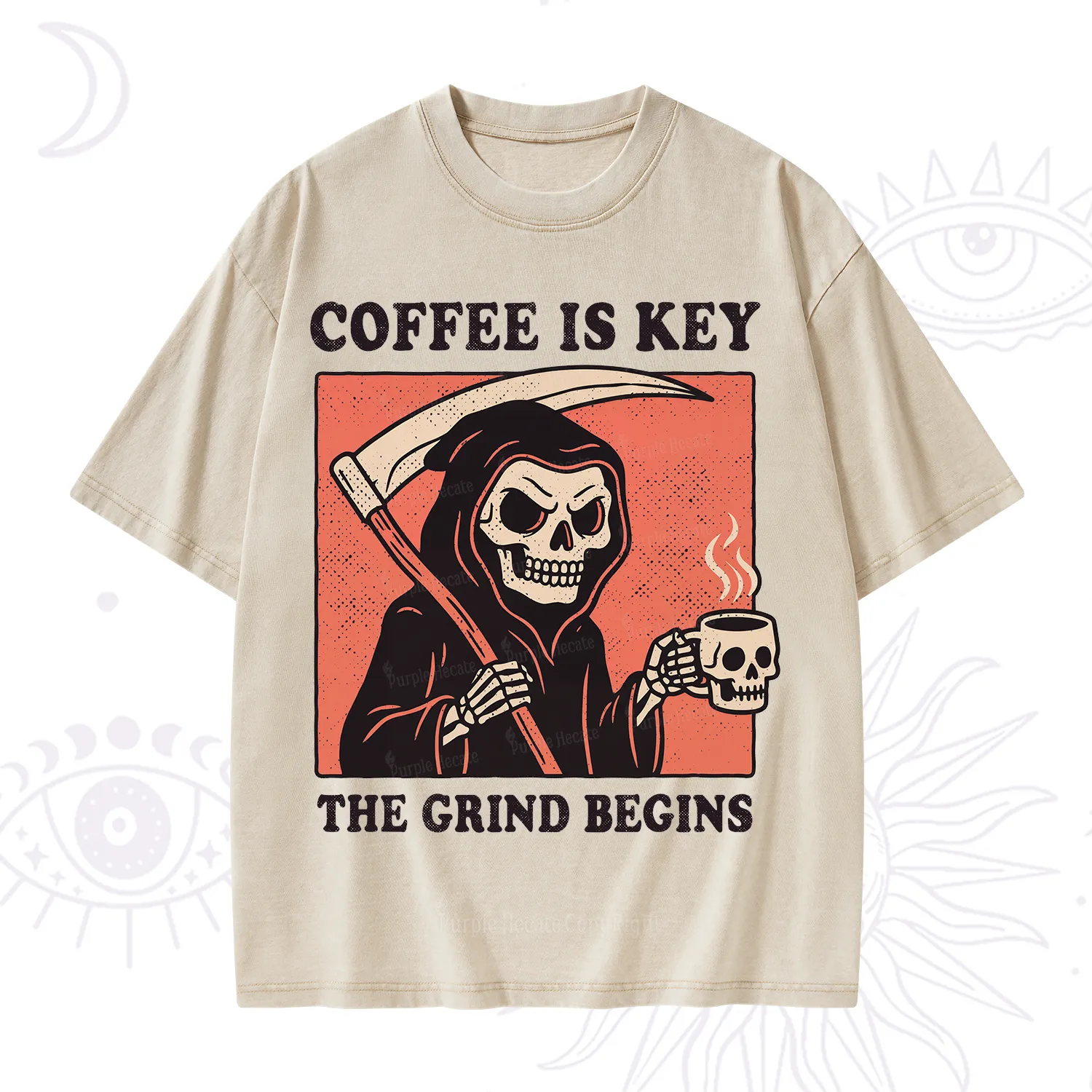 Purplehecate Coffee Is Key The Grind Begins Washed T-Shirt