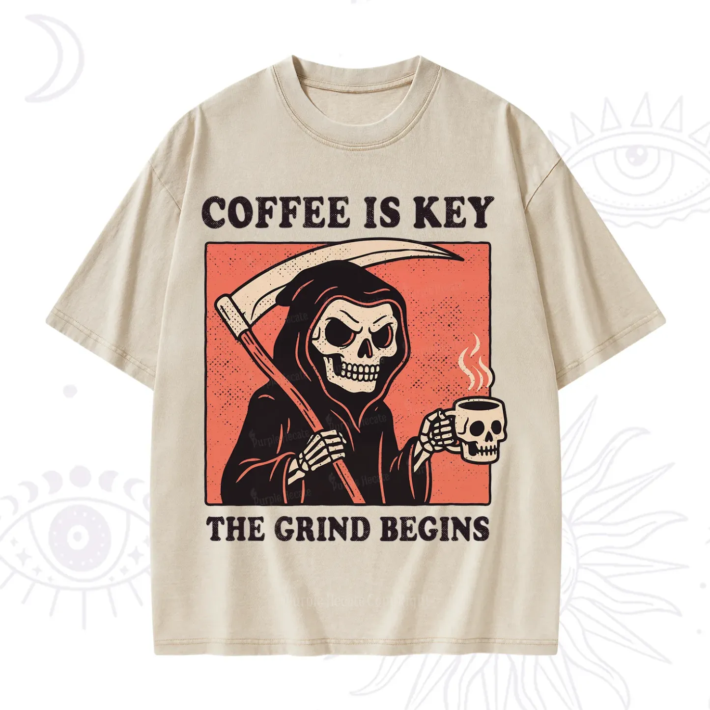 Purplehecate Coffee Is Key The Grind Begins Washed T-Shirt