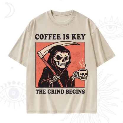 Purplehecate Coffee Is Key The Grind Begins Washed T-Shirt