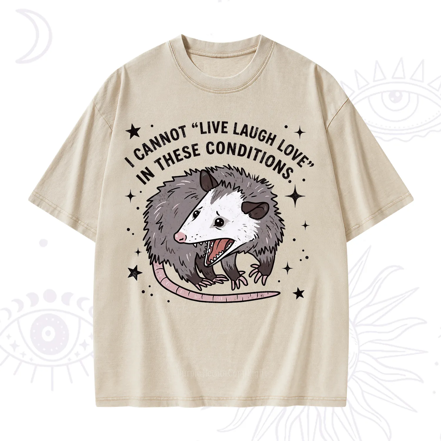 Purplehecate I Cannot Live Laugh Love Possum Washed T-Shirt