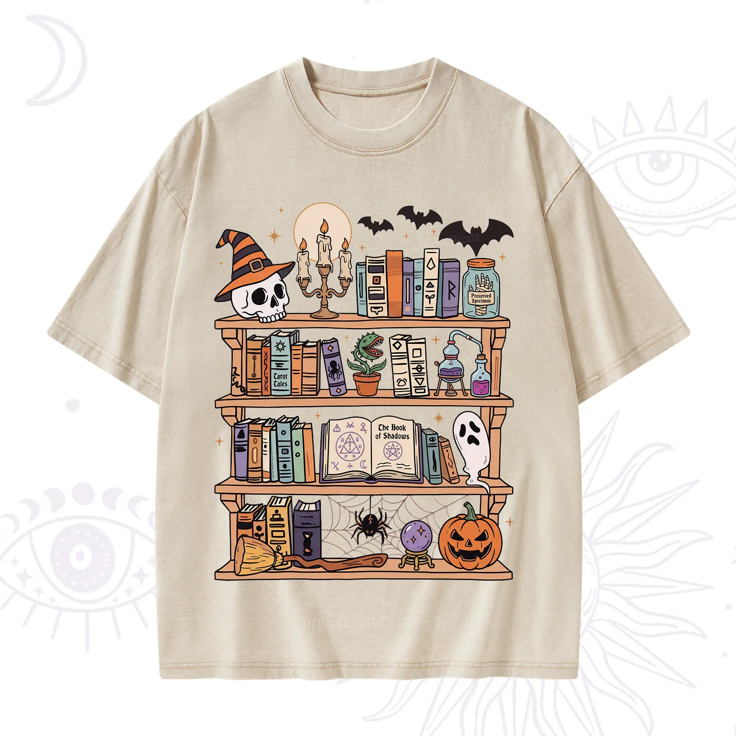 Purplehecate Halloween Library Washed T-Shirt
