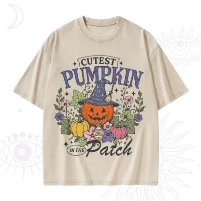 Purplehecate Cutest Pumpkin in the Patch Halloween Washed T-Shirt