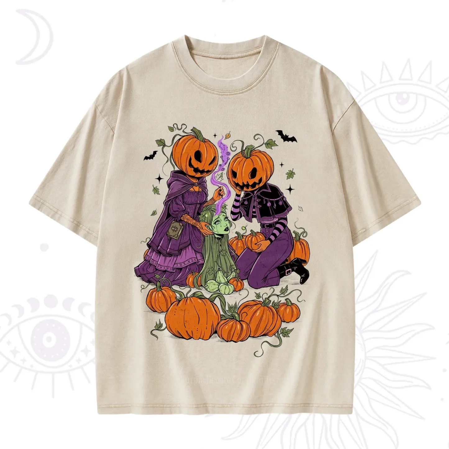 Purplehecate Spooky Witch Pumpkin Patch Washed T-Shirt
