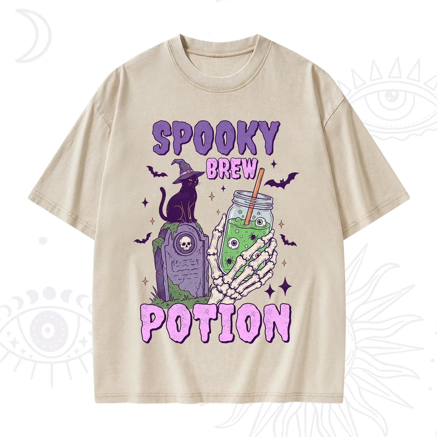 Purplehecate Spooky Brew Potion Halloween Washed T-Shirt
