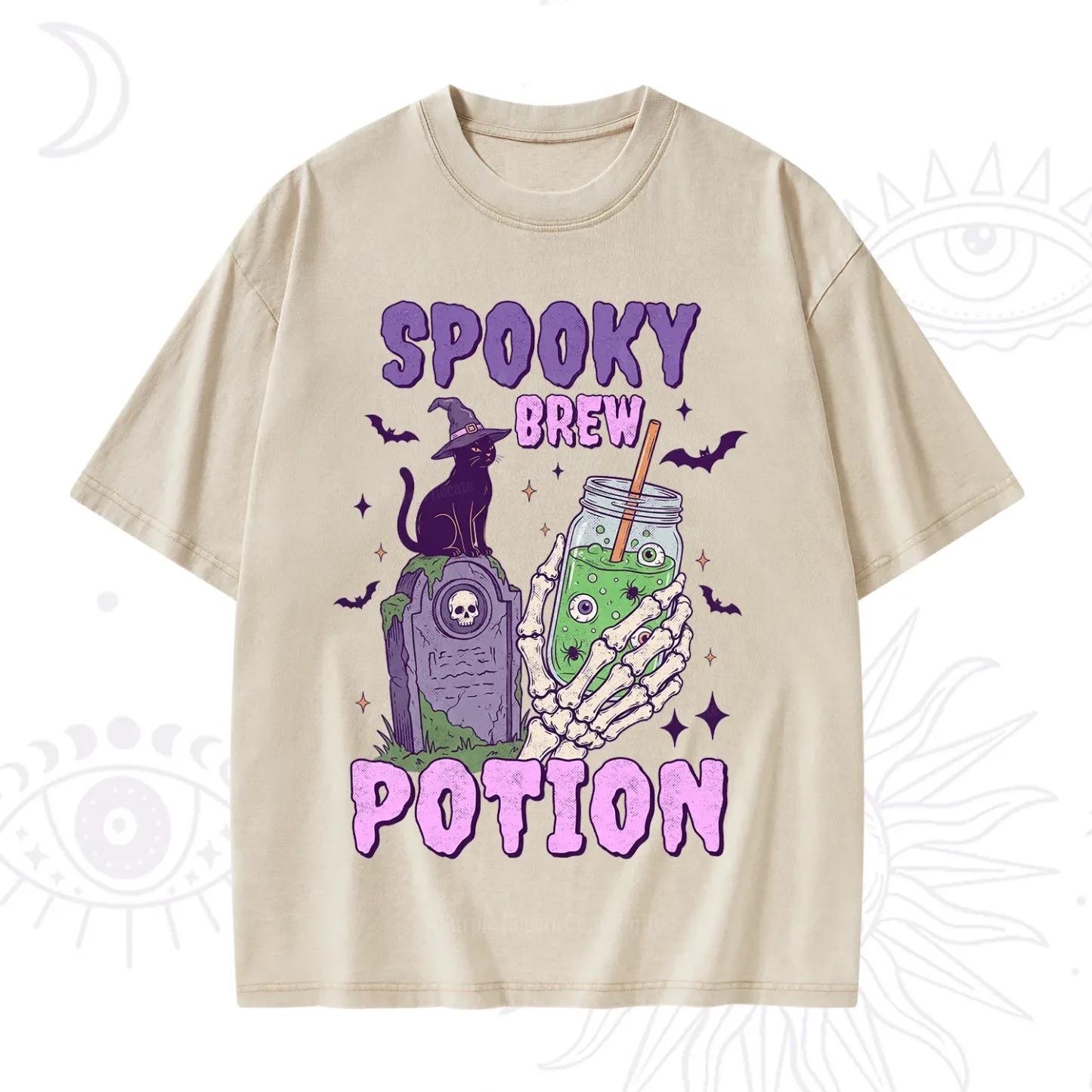 Purplehecate Spooky Brew Potion Halloween Washed T-Shirt