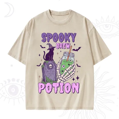 Purplehecate Spooky Brew Potion Halloween Washed T-Shirt