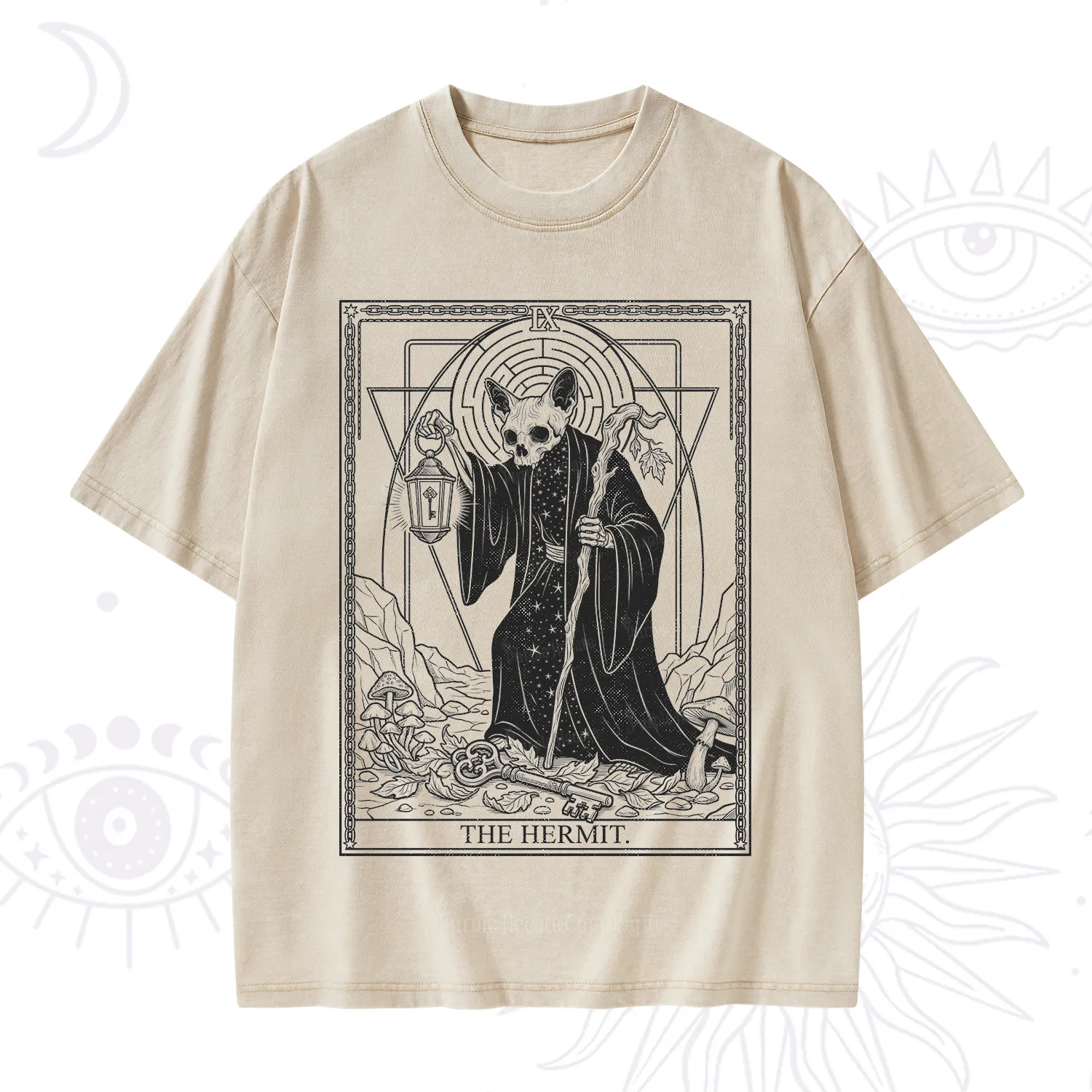 Purplehecate The Hermit Skeleton Cat Tarot Washed T-Shirt