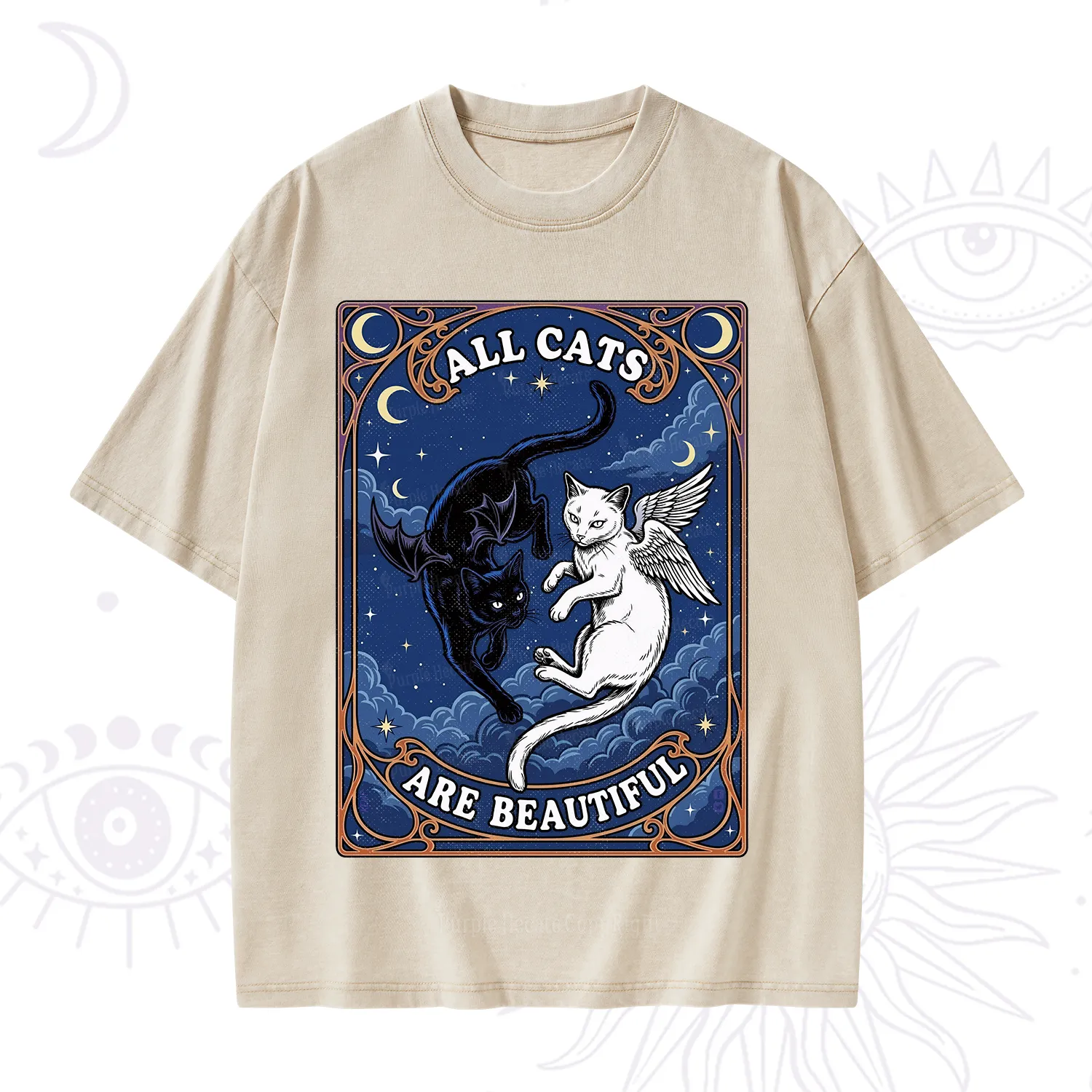 Purplehecate Angel & Devil Cat Washed T-Shirt
