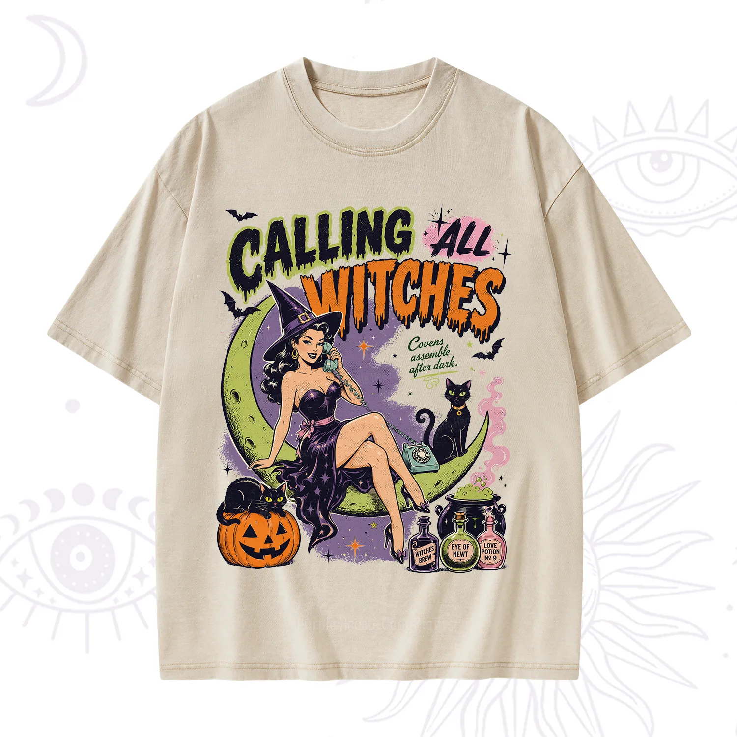 Purplehecate Calling All Witches Halloween Washed T-Shirt