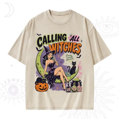 Purplehecate Calling All Witches Halloween Washed T-Shirt