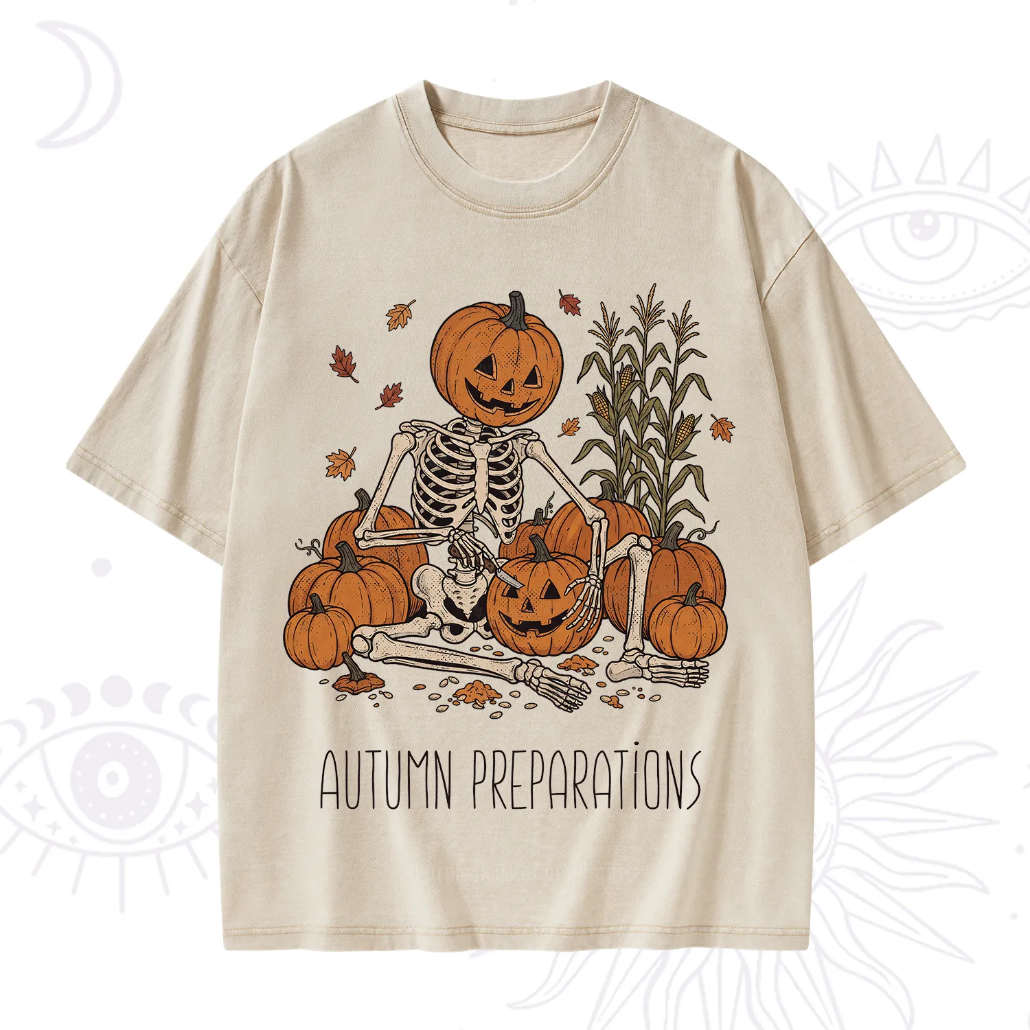 Purplehecate Autumn Preparations Pumpkin Skeleton Washed T-Shirt