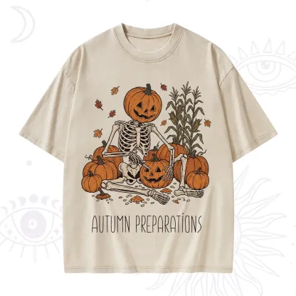 Purplehecate Autumn Preparations Pumpkin Skeleton Washed T-Shirt