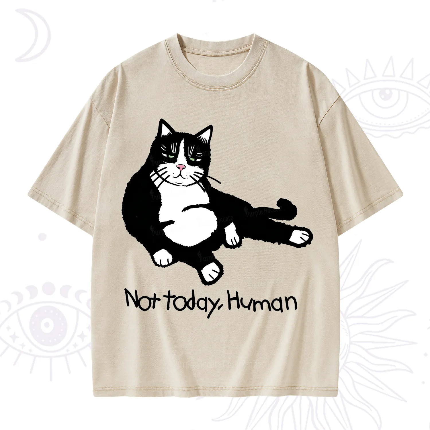 Purplehecate Not Today Human Funny Cat Washed T-Shirt