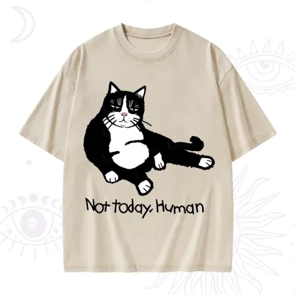 Purplehecate Not Today Human Funny Cat Washed T-Shirt