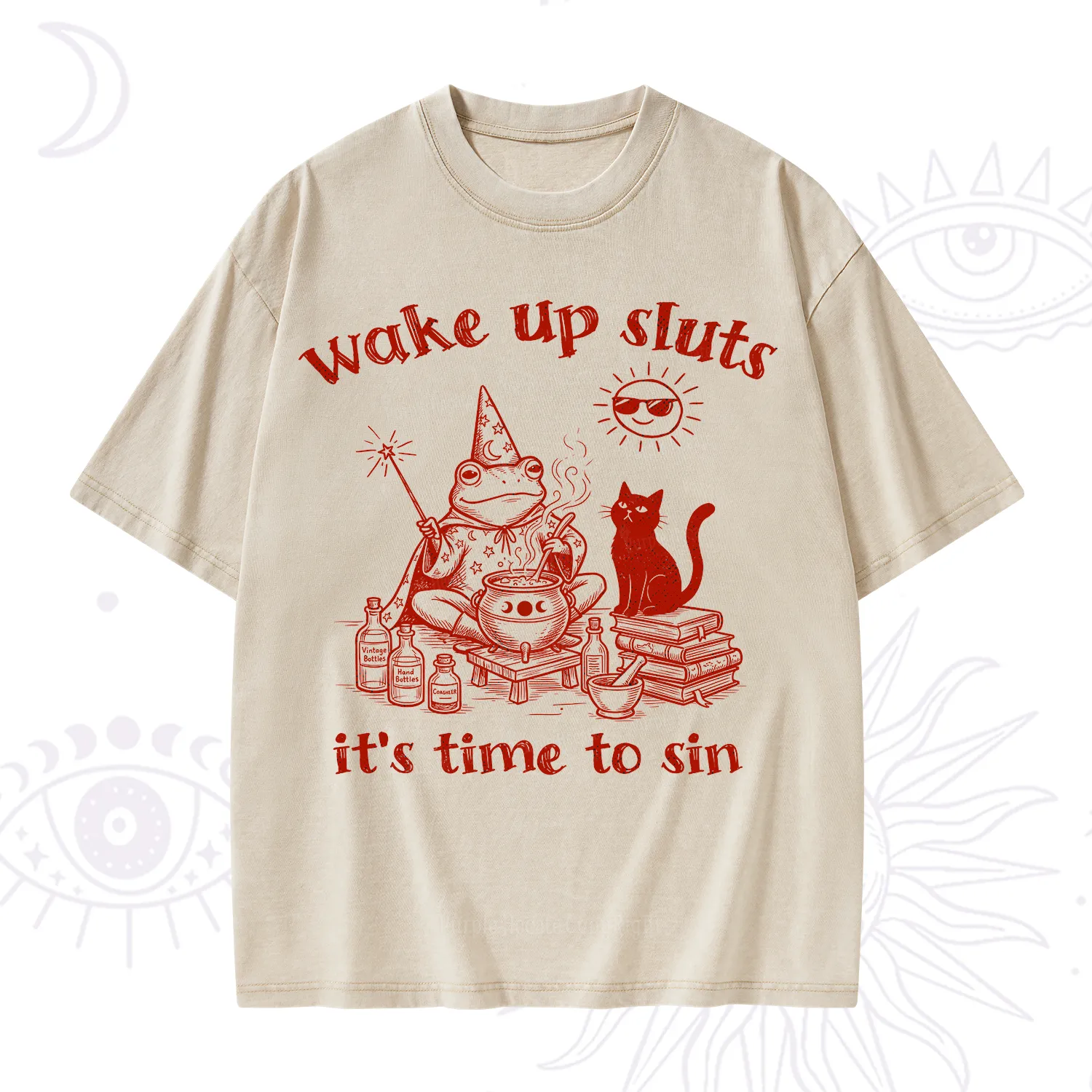Purplehecate Wake Up Sluts It's Time to Sin Witch Frog Washed T-Shirt