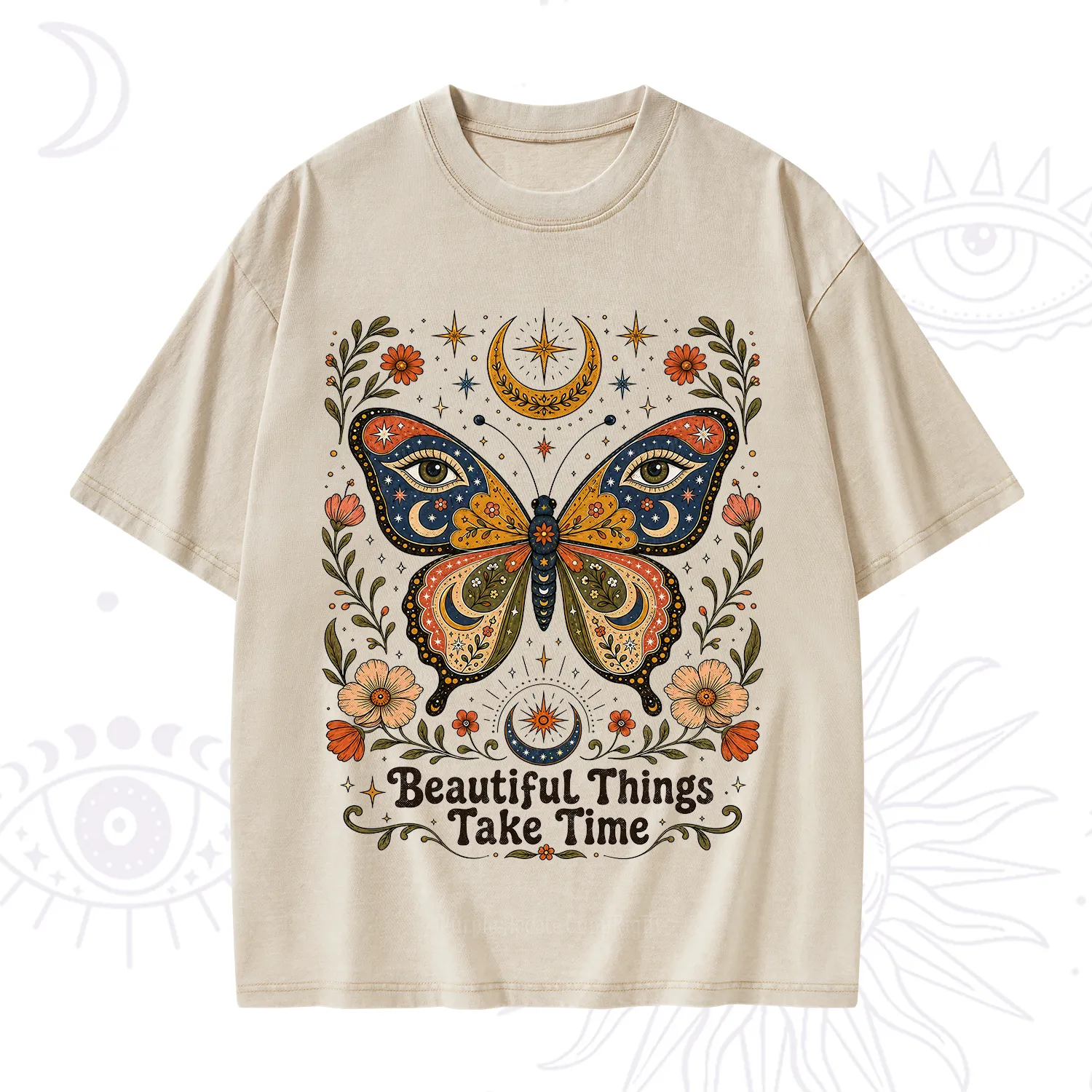 Purplehecate Beautiful Things Take Time Butterfly Washed T-Shirt