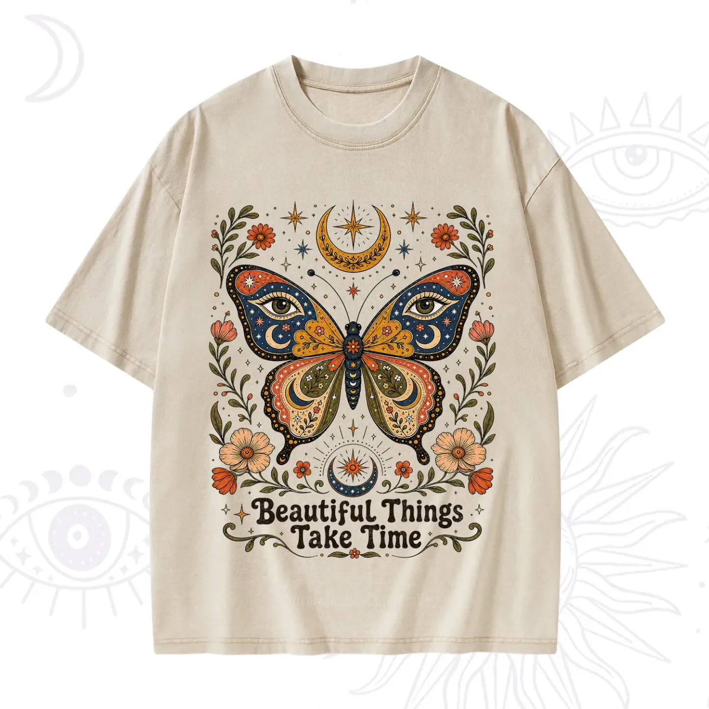 Purplehecate Beautiful Things Take Time Butterfly Washed T-Shirt