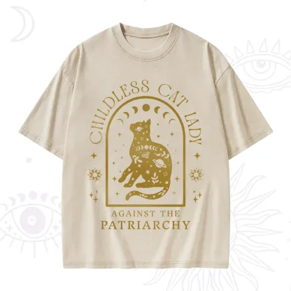 Purplehecate Childless Cat Lady Against the Patriarchy Washed T-Shirt