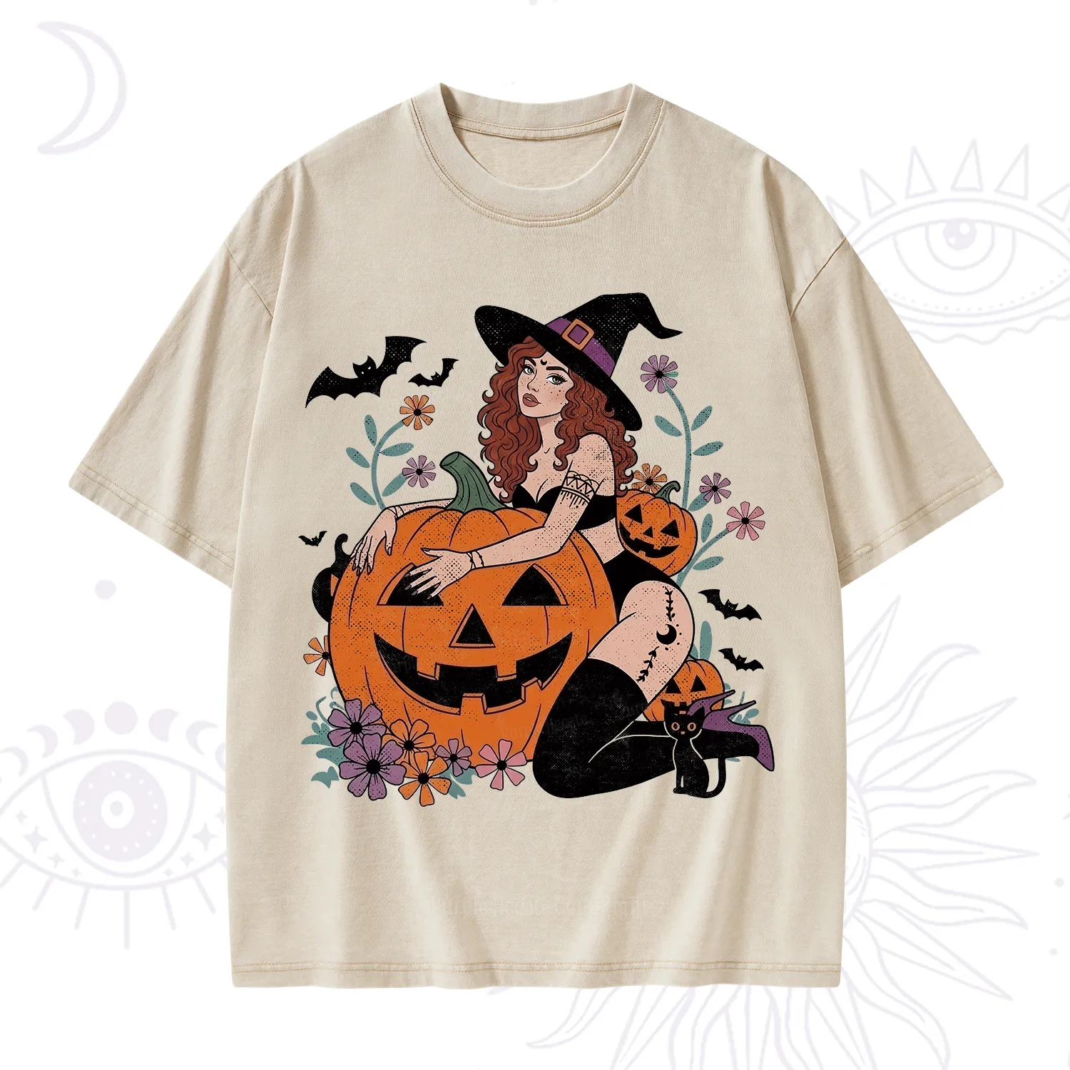 Purplehecate Enchanting Pumpkin Witch Halloween Washed T-Shirt