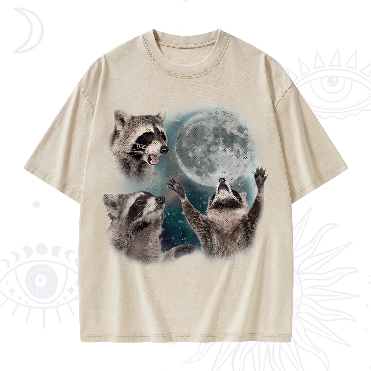 Purplehecate Three Raccoons Retro Graphic Washed T-Shirt
