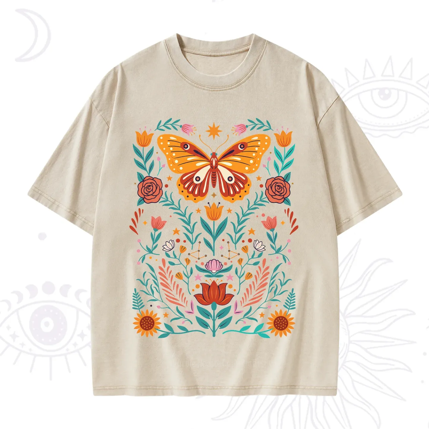 Purplehecate Boho Colorful Celestial Butterfly Washed T-Shirt