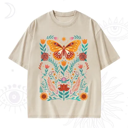 Purplehecate Boho Colorful Celestial Butterfly Washed T-Shirt