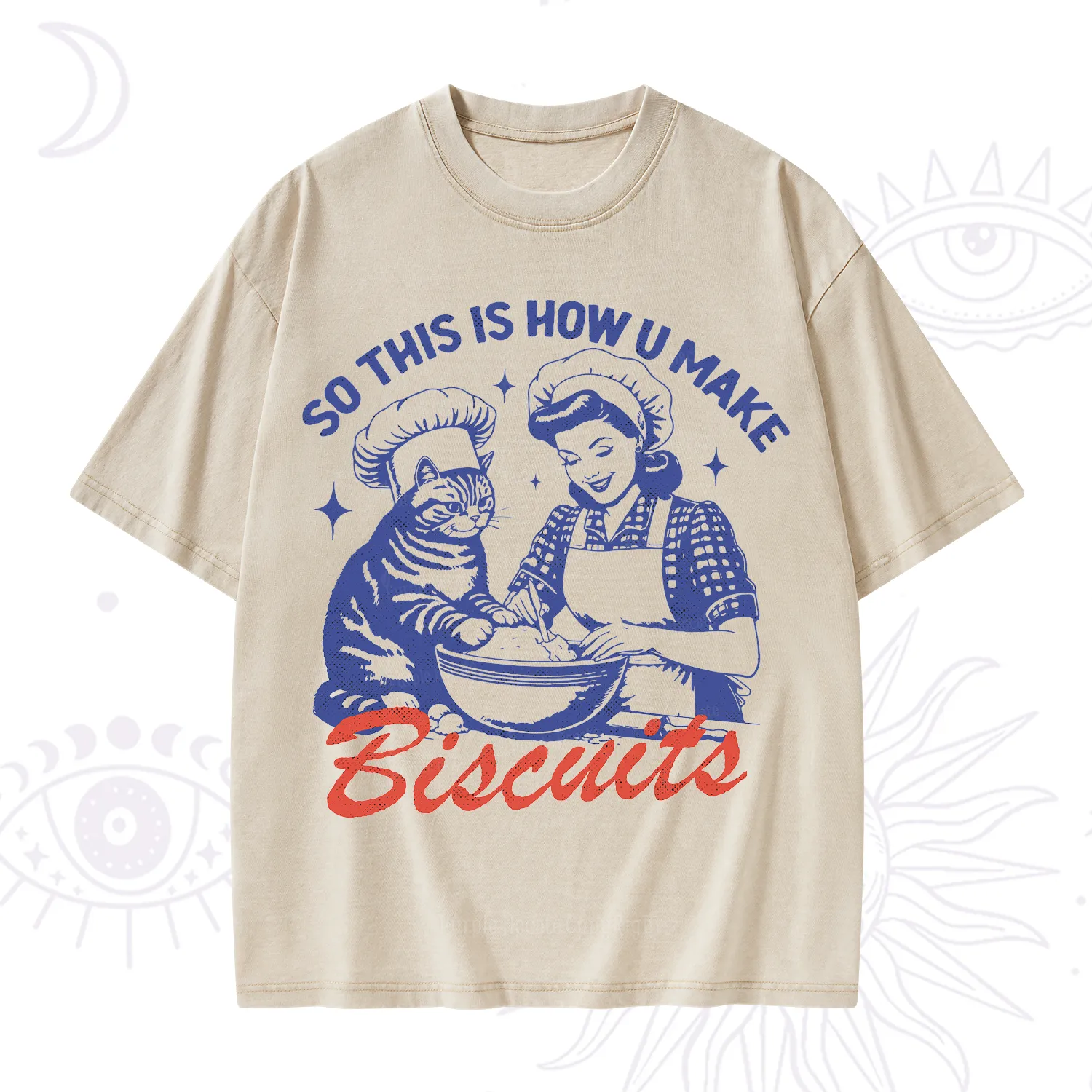 Purplehecate Funny Cat Baking Biscuits Washed T-Shirt
