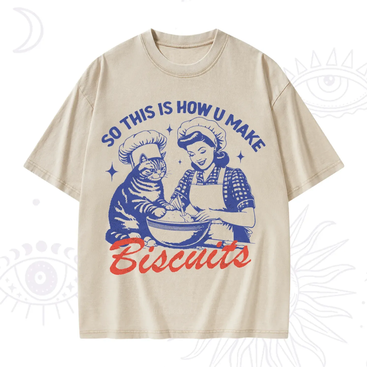 Purplehecate Funny Cat Baking Biscuits Washed T-Shirt