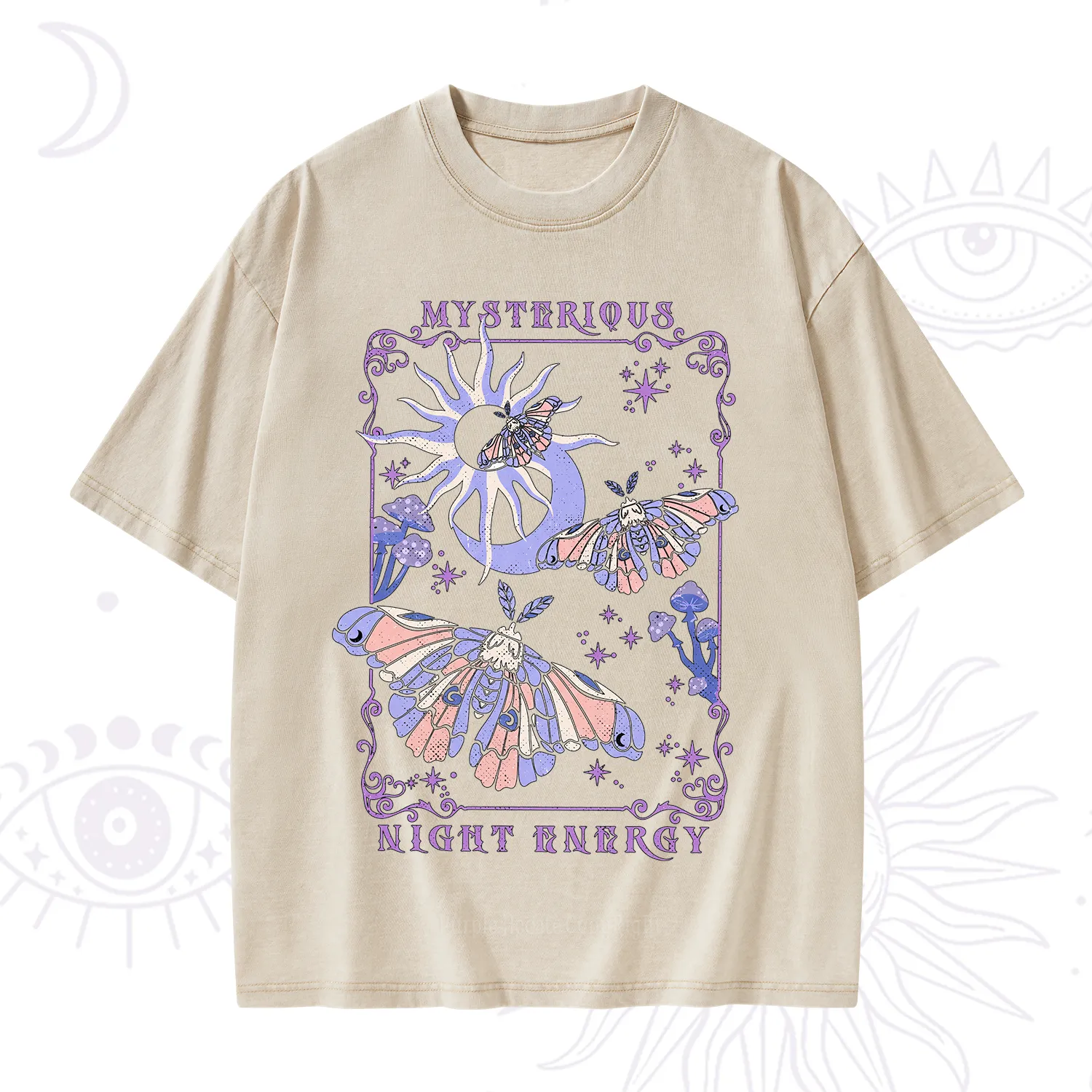 Purplehecate Mysterious Night Energy Moth Washed T-Shirt