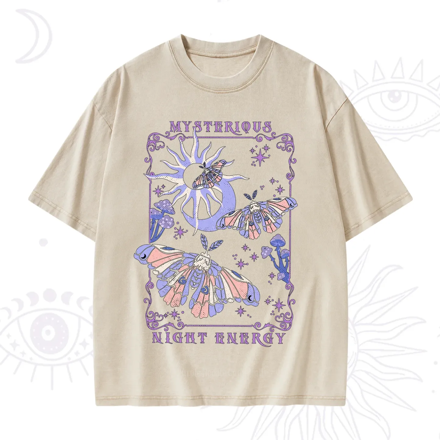 Purplehecate Mysterious Night Energy Moth Washed T-Shirt