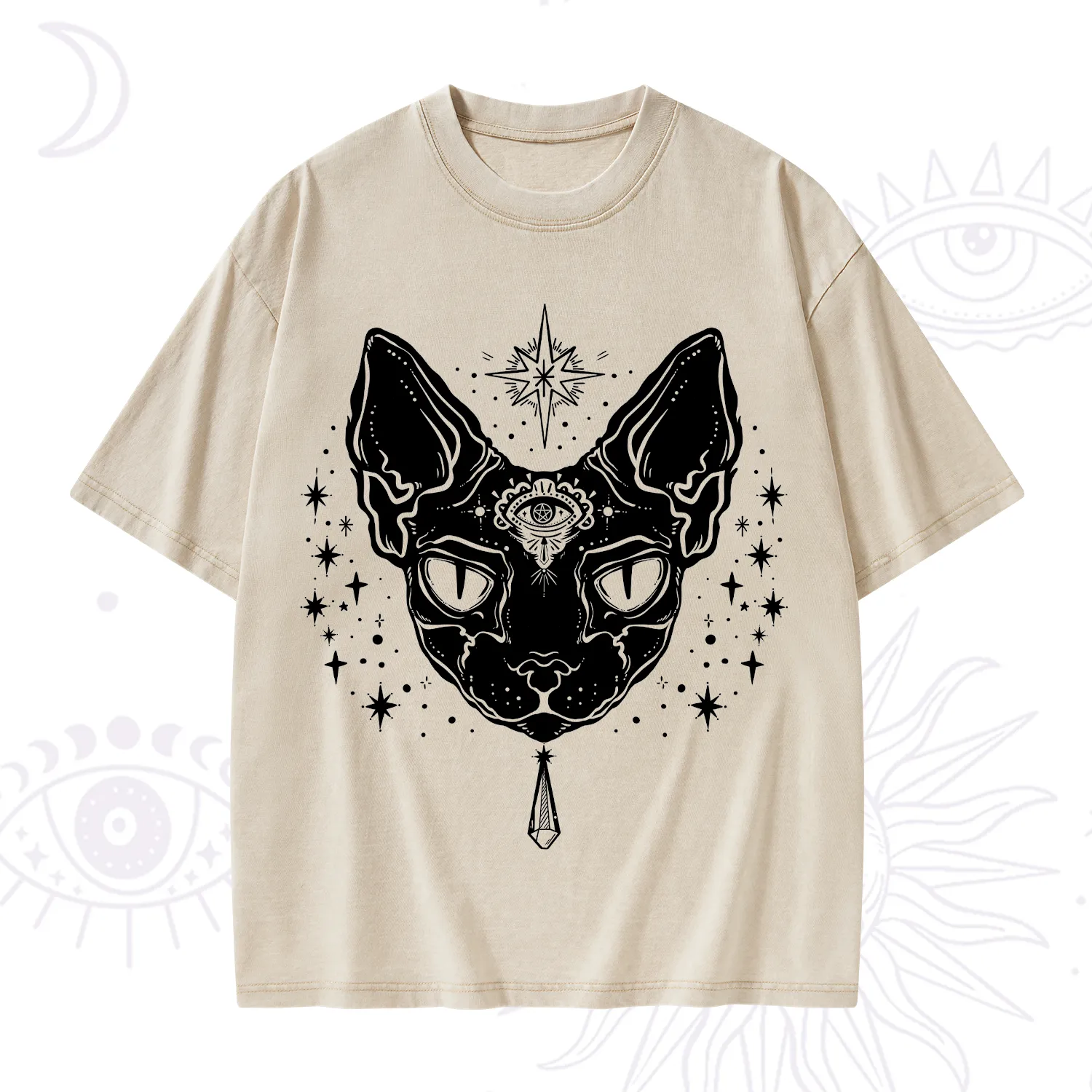 Purplehecate Three Eyed Sphynx Cat Washed T-Shirt