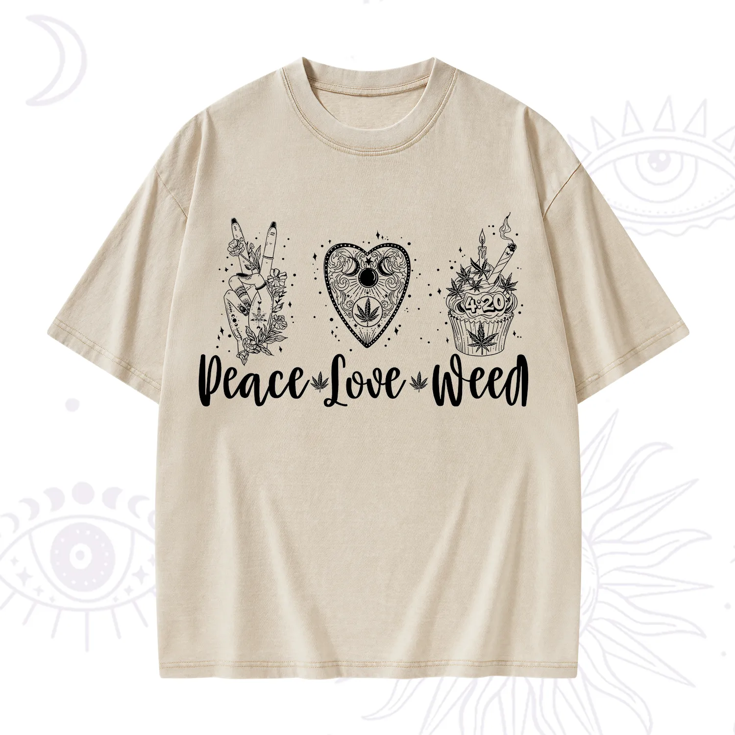 Purplehecate Peace Love Weed Washed T-Shirt