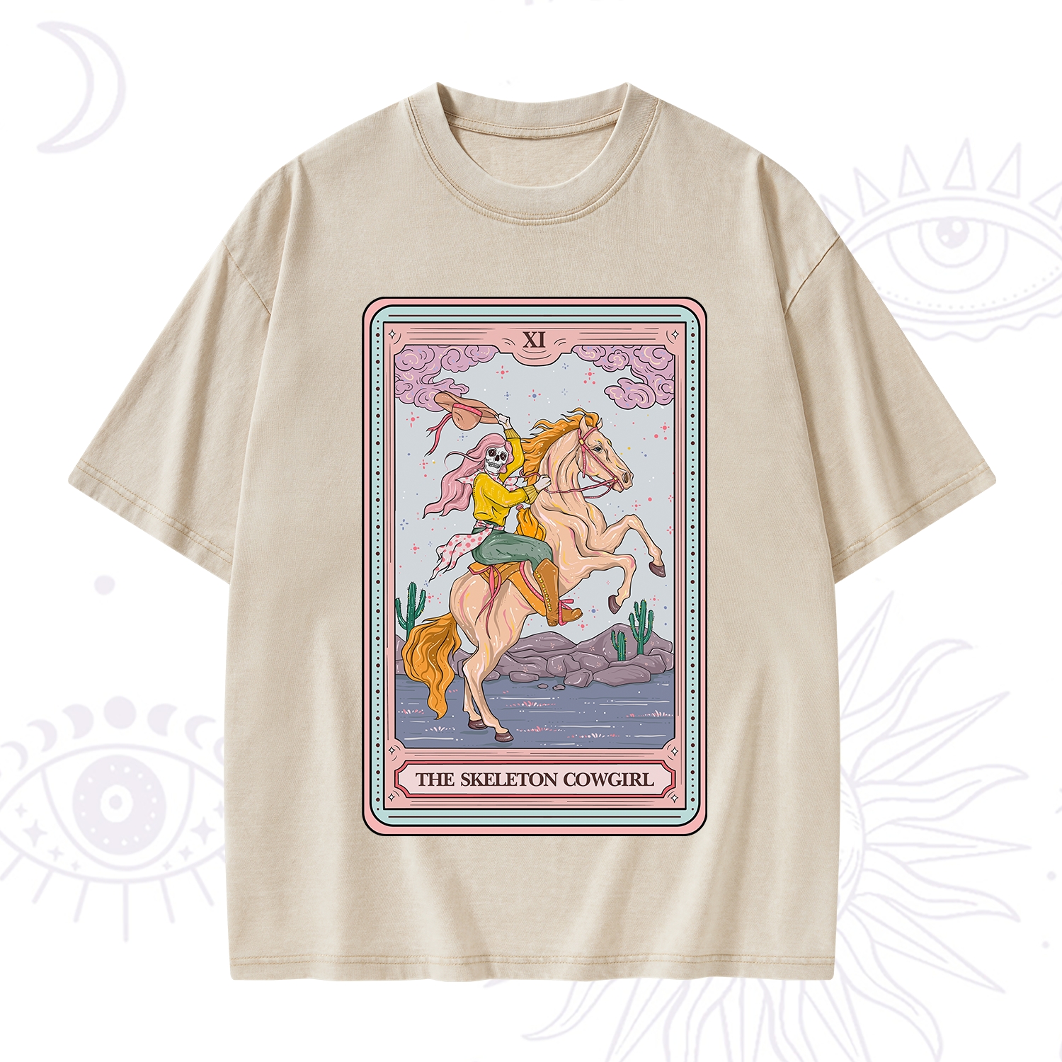 Purplehecate The Skeleton Cowgirl Tarot Card Washed T-Shirt