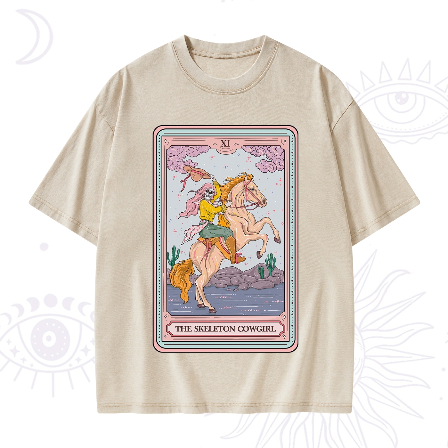 Purplehecate The Skeleton Cowgirl Tarot Card Washed T-Shirt