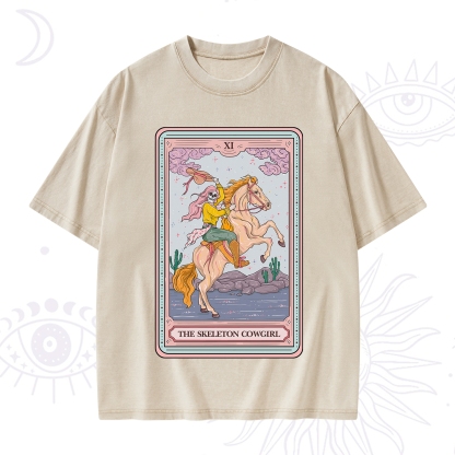 Purplehecate The Skeleton Cowgirl Tarot Card Washed T-Shirt