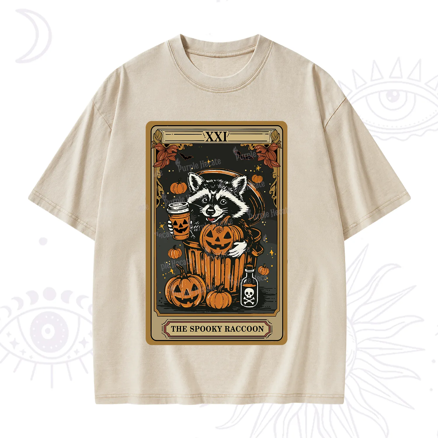 Purplehecate The Spooky Raccoon Tarot Halloween Washed T-Shirt