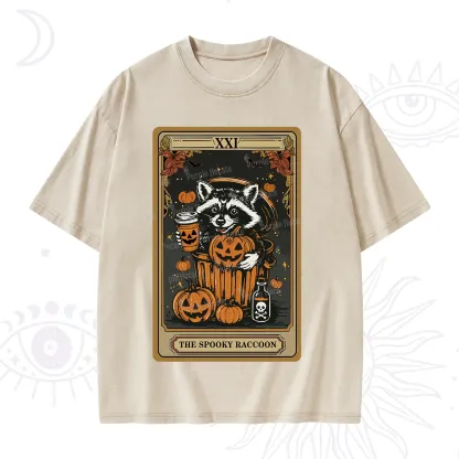 Purplehecate The Spooky Raccoon Tarot Halloween Washed T-Shirt