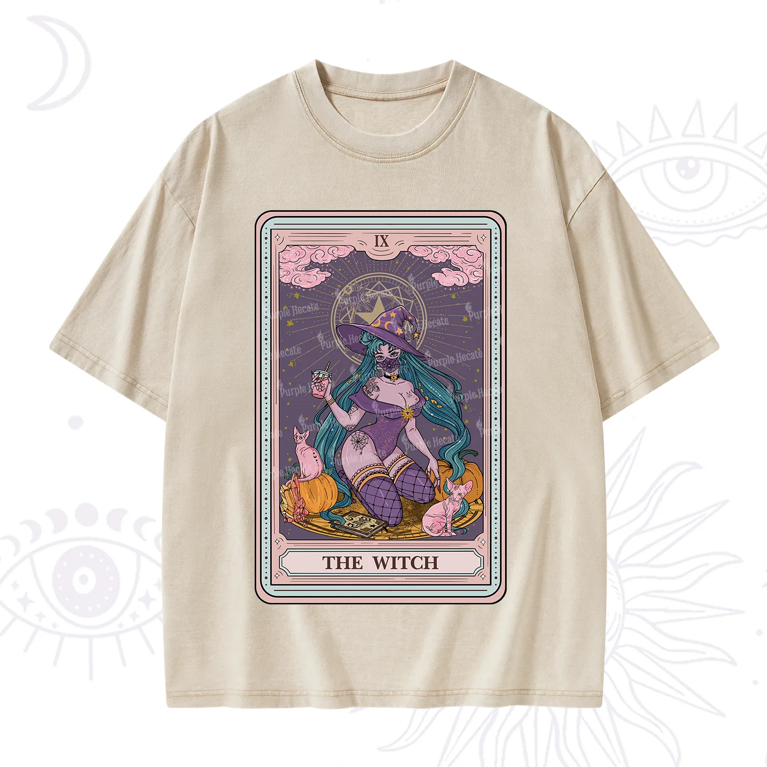 Purplehecate The Witch Tarot Halloween Washed T-Shirt