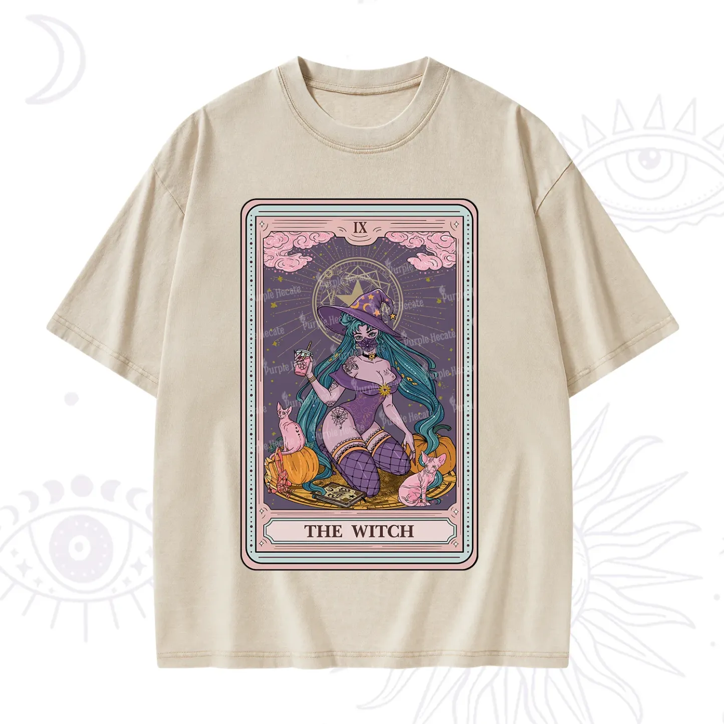 Purplehecate The Witch Tarot Halloween Washed T-Shirt